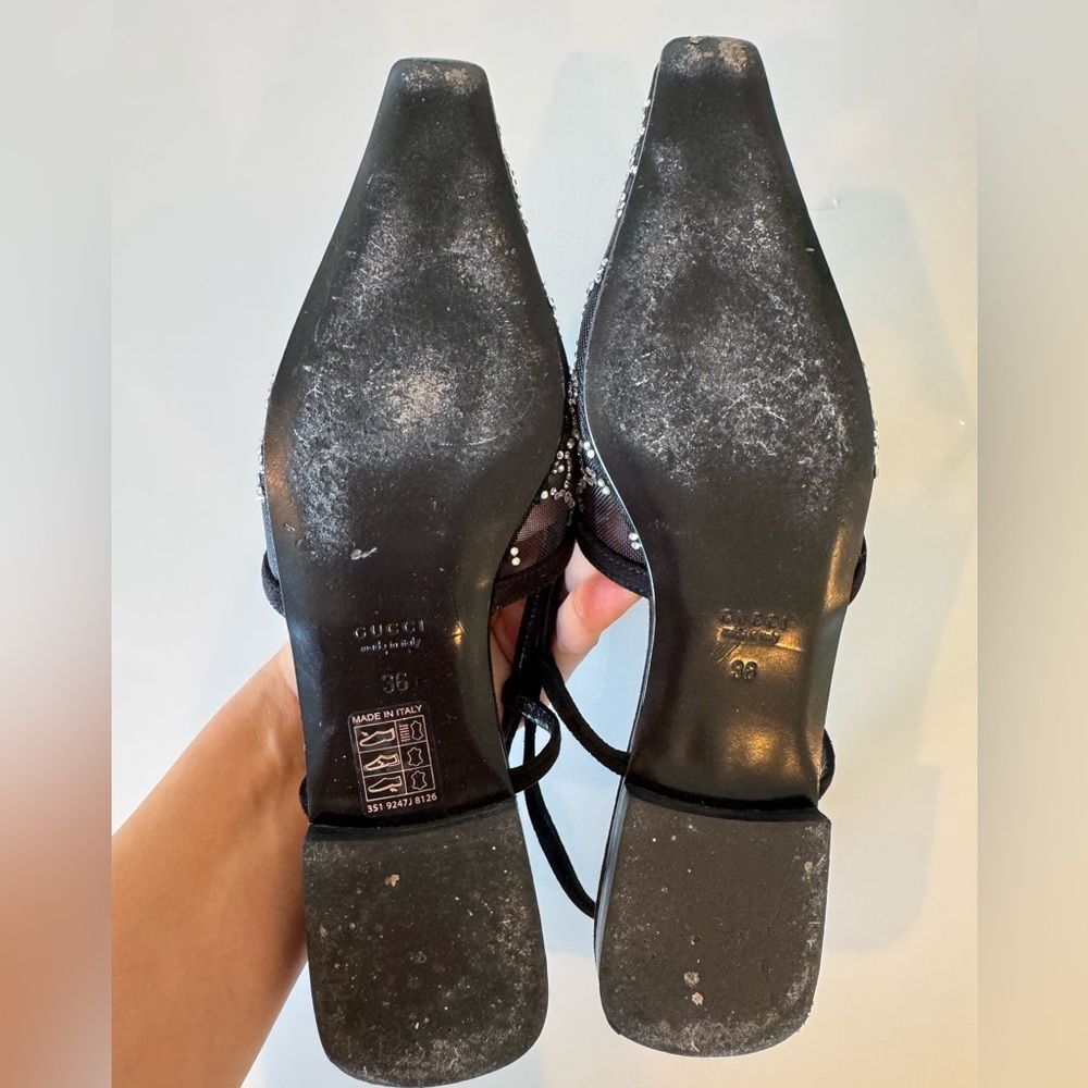 Gucci Crystal-Embellished GG Slingback Flats Black EU 36 US 6 Shoes Authentic - Picture 6 of 7